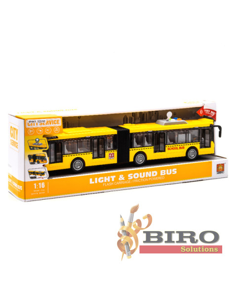 Autobus cu inertie "Double Articulated Bus" galben (lumini,sunete)